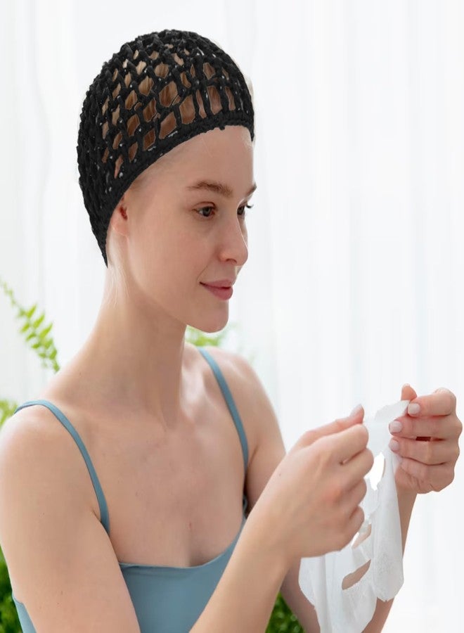 KFHENSOMR 4 Pack Crochet Hair Nets, Knit Snood Bonnets, Hairnet Hair Cover, Crocheted Sleep Cap for Women - Soft, Breathable Mesh Hairs Wrap Net for Sleeping, Shower, Silk Press (Black) - Image 4